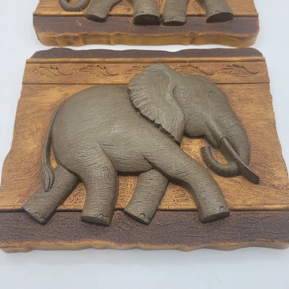 Vtg Home Interiors GIA HOMCO‎ Elephant Wall Hangings Plaques 2-Set 9.5